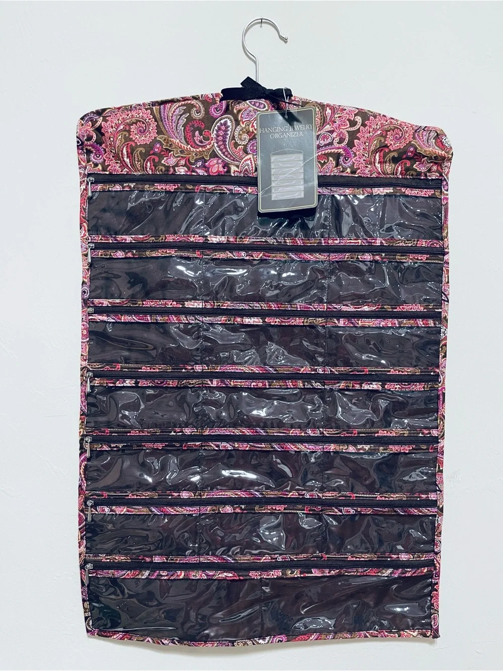Raymond Waites Hanging Jewelry Organizer Paisley Double Sided Zippered Pockets
